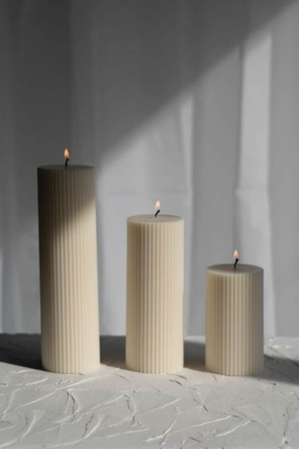 Ribbed Pillar Candle Set Minimalist Pillar Set Candle Set of 3 Candle