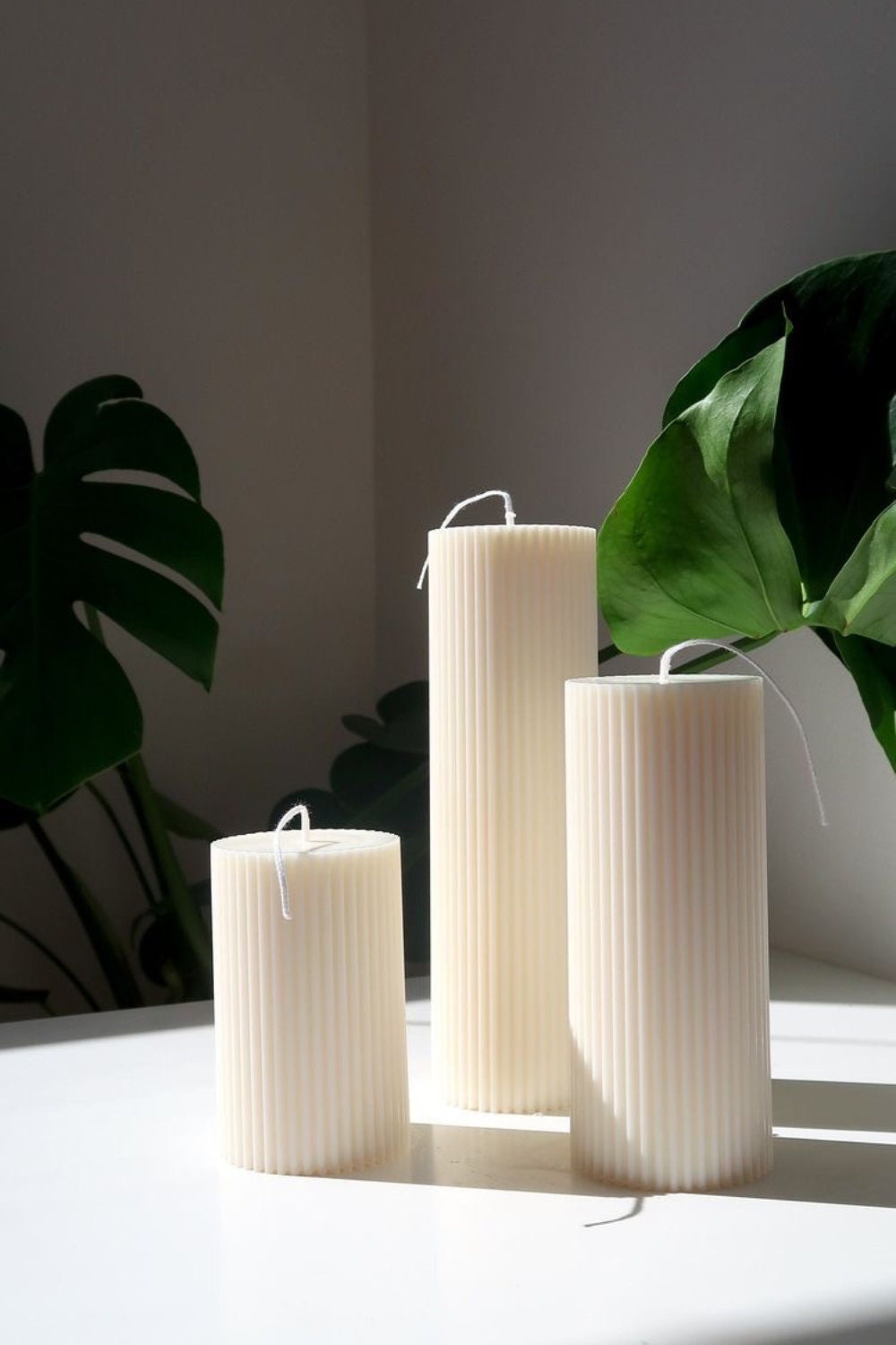 Ribbed Pillar Candle Set Minimalist Pillar Set Candle Set of 3 Candle