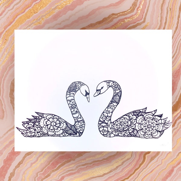 Swan Couple - Hand Designed Stationary Cards