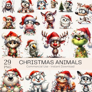 Clipart di animali natalizi: 29 design PNG originali (uso commerciale) (download digitale)