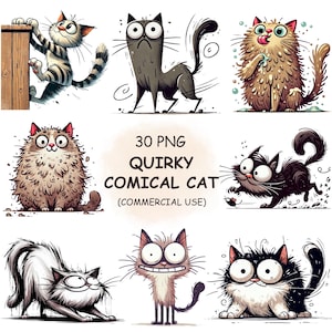 Bundle de 30 cliparts PNG drôles et originaux de chats comiques - clipart animaux mignons chat, art transparent imprimable | Téléchargement numérique | Utilisation commerciale