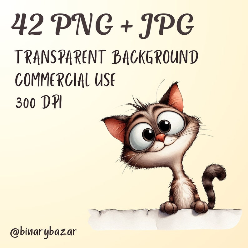 Funny Cats Cartoon Clipart – Watercolor Quirky Pet Animal PNG Bundle ...