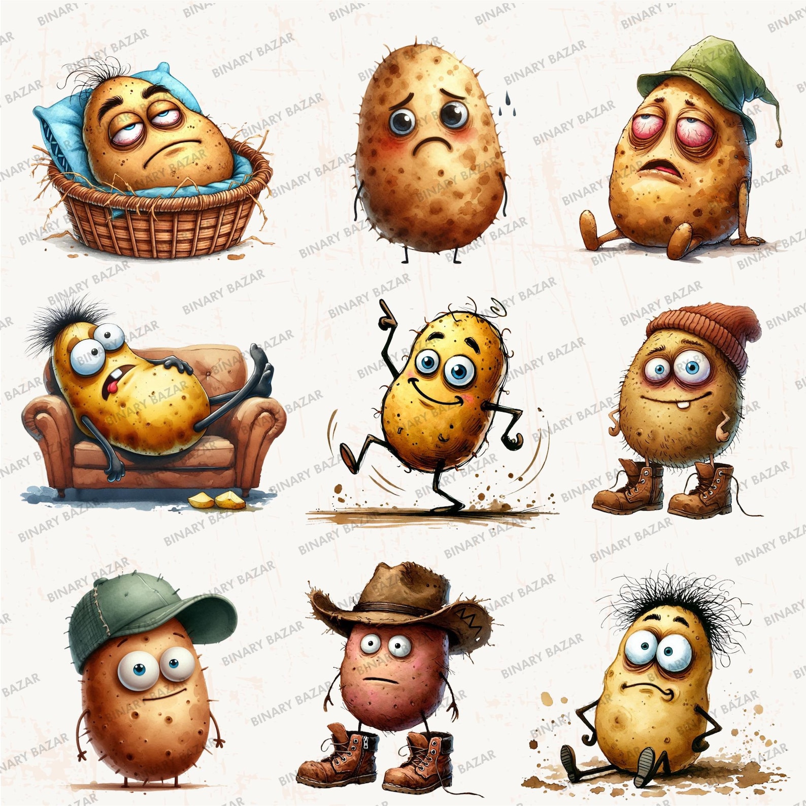 Funny Potato Clipart PNG Bundle: Quirky Cartoon Vegetable Art ...