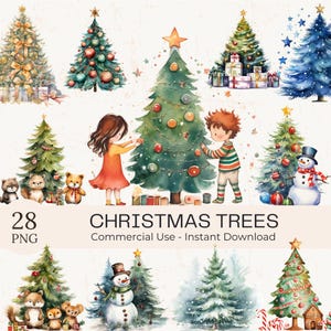 Watercolor Christmas Tree Clipart: Holiday PNG Bundle (Digital Download)