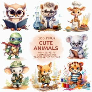 100 Aquarell niedliche Baby Tiere ClipArt PNG Bundle - Safari Wald ClipArt, Dschungel Wald PNG, Zoo Clip Art - entzückende Tier Kinderzimmer Dekor