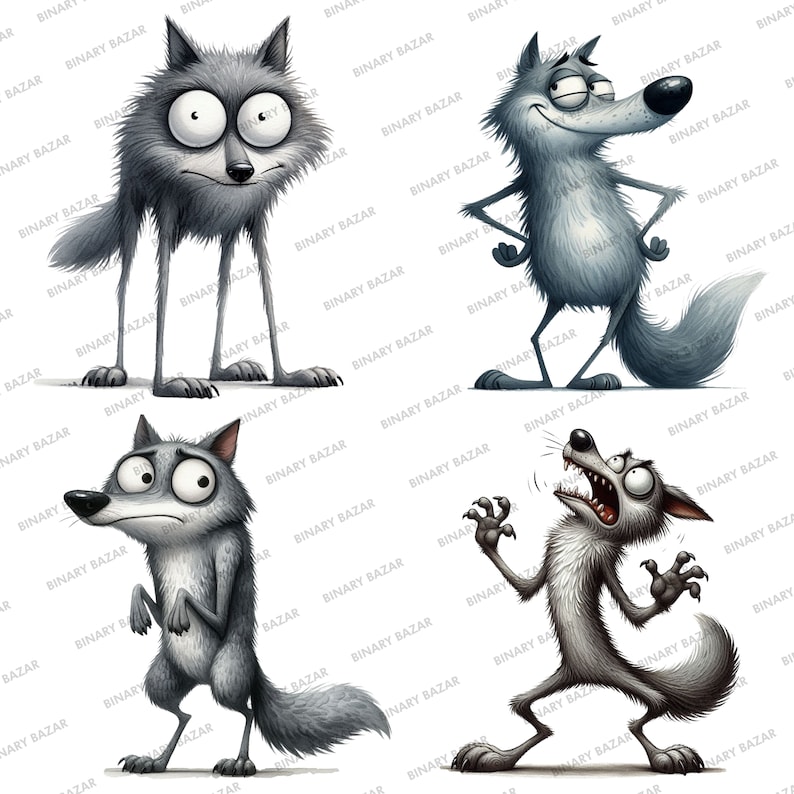 Surprised Wolves 22 Funny Wolf Clipart: Watercolor Animal PNG Bundle (digital Download ...