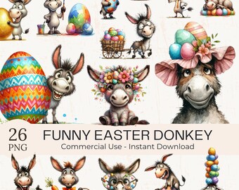 Grappige paasezel clipart png bundel - 26 aquarel eigenzinnige lente dieren kunst (commercieel gebruik)
