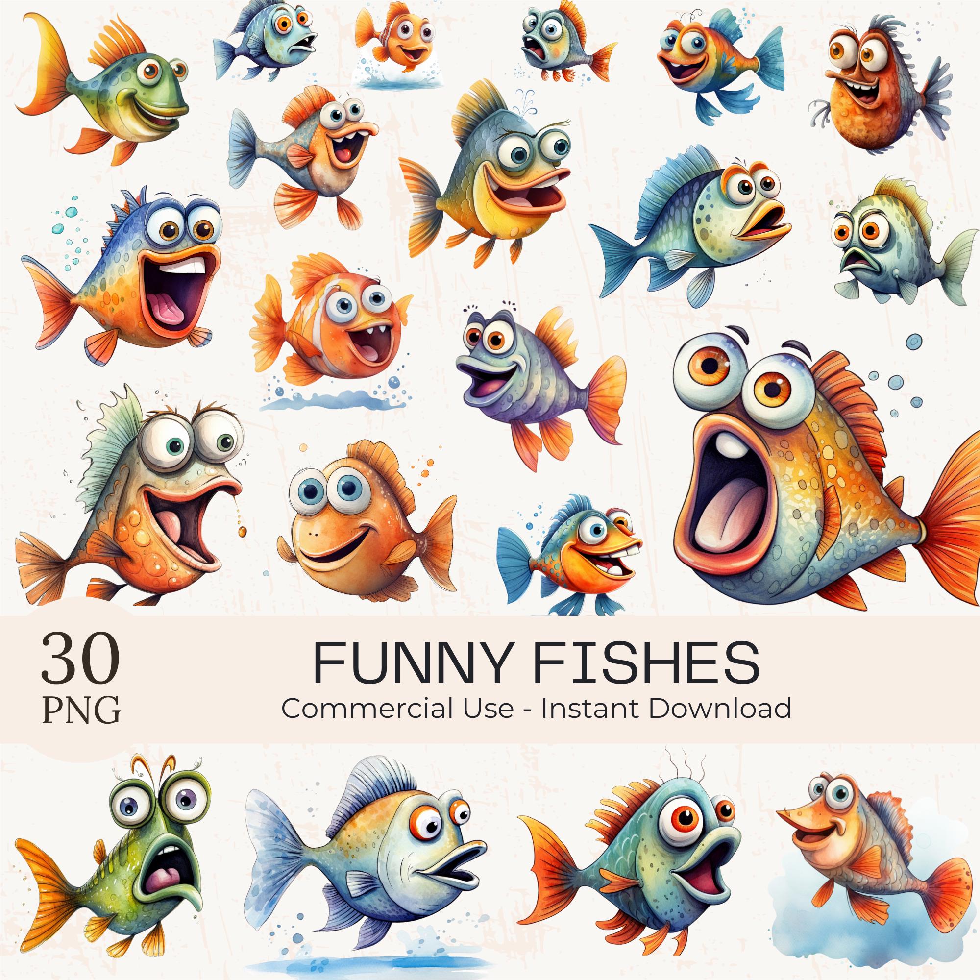 Watercolor Funny Fish Clipart: 30 PNG Ocean Animal Graphics (commercial  Use) (instant Download) - Etsy, image size:2000x2000