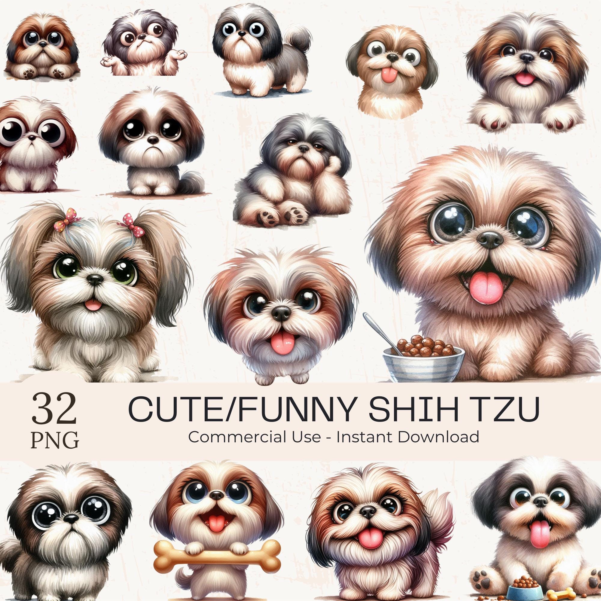 Watercolor Shih Tzu Clipart Bundle: 32 Funny Dog PNG & JPG (commercial ...