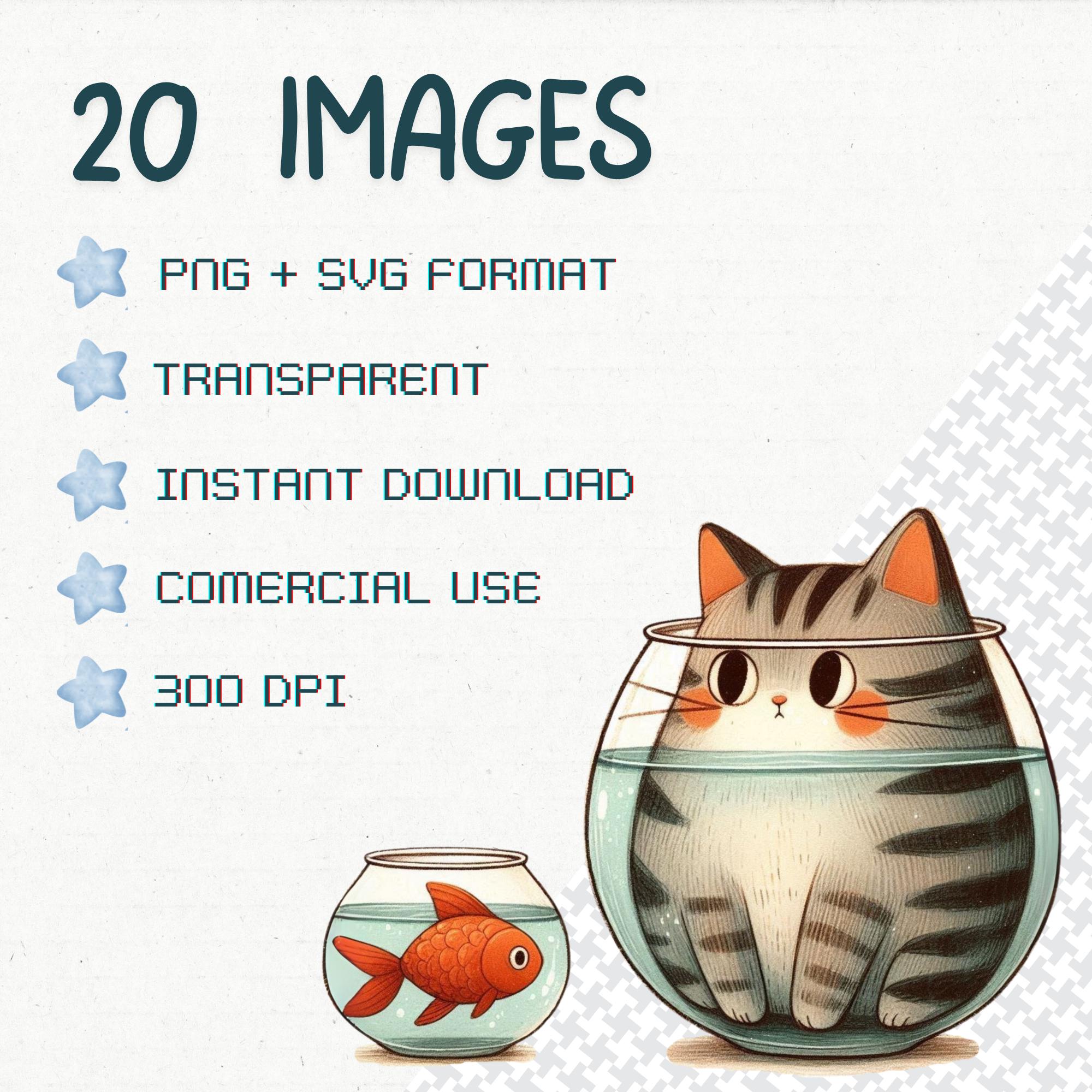 Funny Cat in Fish Bowl Clipart PNG Bundle: Commercial Use (digital ...
