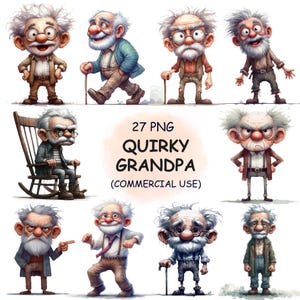 Abuelo gruñón peculiar, clip art PNG - 27 imágenes divertidas de abuelos mayores - Gráficos digitales imprimibles por sublimación / Uso comercial