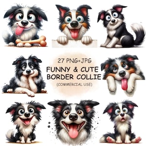 Funny Cute & Quirky Border Collie Dog Clipart Bundle - 27 Watercolor Dogs Clip Art, Printable Transparent Digital Download | Commercial Use