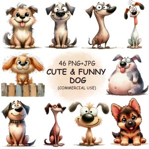 Funny and Quirky Dog Clipart PNG Bundle - 46 Watercolor Cute Animals Clip Art, Printable Transparent Art | Digital Download | Commercial Use
