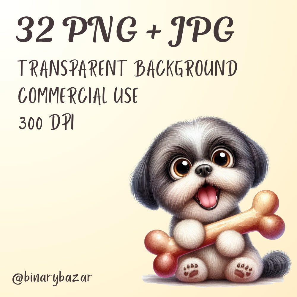 Watercolor Shih Tzu Clipart Bundle: 32 Funny Dog PNG & JPG (commercial ...