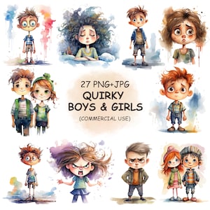Skurrile & schrullige Jungen Mädchen Clipart PNG Bundle - 27 Aquarell niedlich, lustige Kinder Clip Art | Druckbare digitale Bilder | Kommerzielle Nutzung