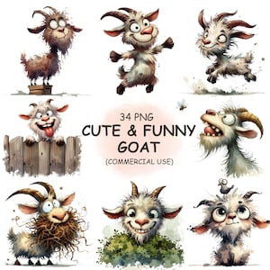 34 süße lustige & schrullig Ziege Clipart PNG Bundle - Aquarell Silly Bauernhof Tier druckbare transparente Bilder Digital Download Kommerzielle Nutzung