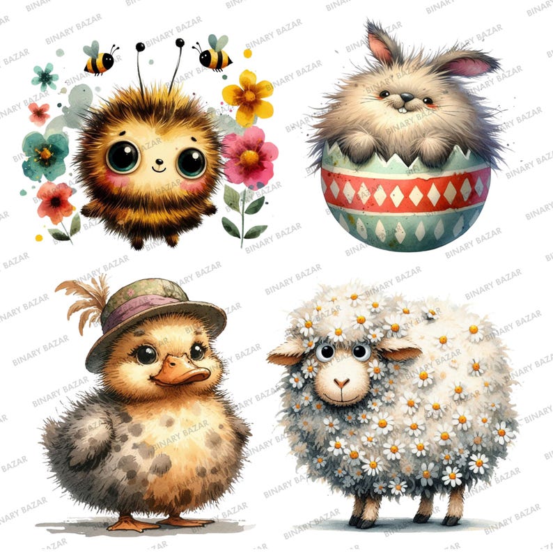 Bitmap Spring Animals 40 Spring Animals Clipart PNG Bundle - Watercolor Woodland Springtime ...