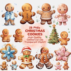 Watercolor Christmas Cookie Clipart: Gingerbread PNG Bundle (Digital Download)