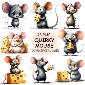 18 Clipart PNG et JPG originaux de souris - aquarelle mignon et drôle de souris rats Clip Art - imprimable animaux en téléchargement numérique - usage Commercial