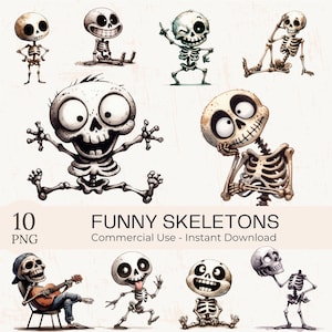 Zabawny pakiet clipartów Halloween szkielety PNG: do pobrania w wersji cyfrowej