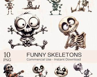 Funny Halloween Skeletons PNG Clipart Bundle: Digital Download