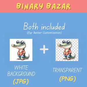 May include: A cartoon illustration of a crocodile wearing sunglasses and a red and white shirt. The image is available in two versions: one with a white background and one with a transparent background.