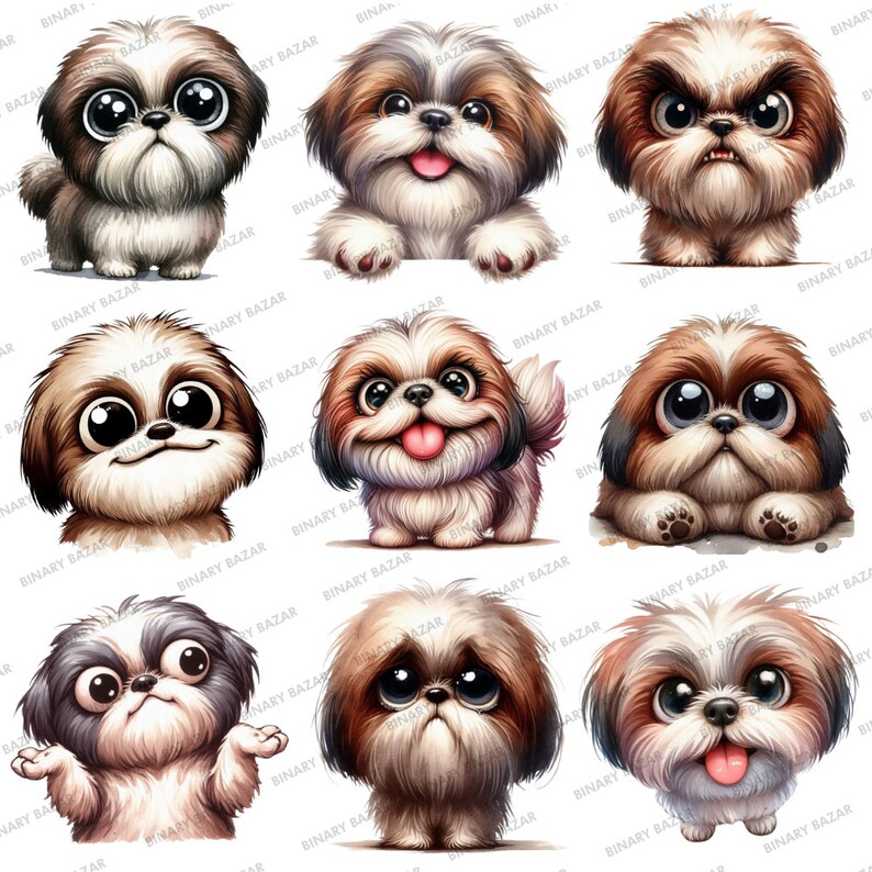 Watercolor Shih Tzu Clipart Bundle: 32 Funny Dog PNG & JPG (commercial ...