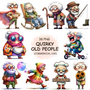 Schrullige alte Leute ClipArt PNG - 38 ältere lustige Großelternbild - druckbare Sublimationssofortdownload-Grafik | Kommerzielle Nutzung