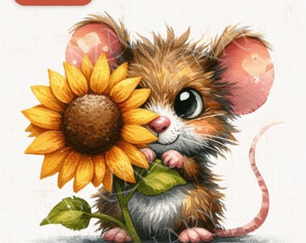 Flower Mouse Clipart: 34 Watercolor Spring Mice PNG Illustrations (Commercial Use)