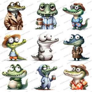 Watercolor Quirky Crocodile Clipart Bundle: Funny Alligator PNG for Sublimation (Commercial Use) image 2
