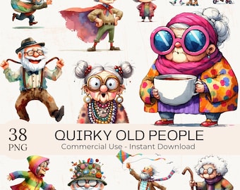 Funny Grandparent Clipart: 38 Quirky Elder Illustrations (PNG Digital Download)