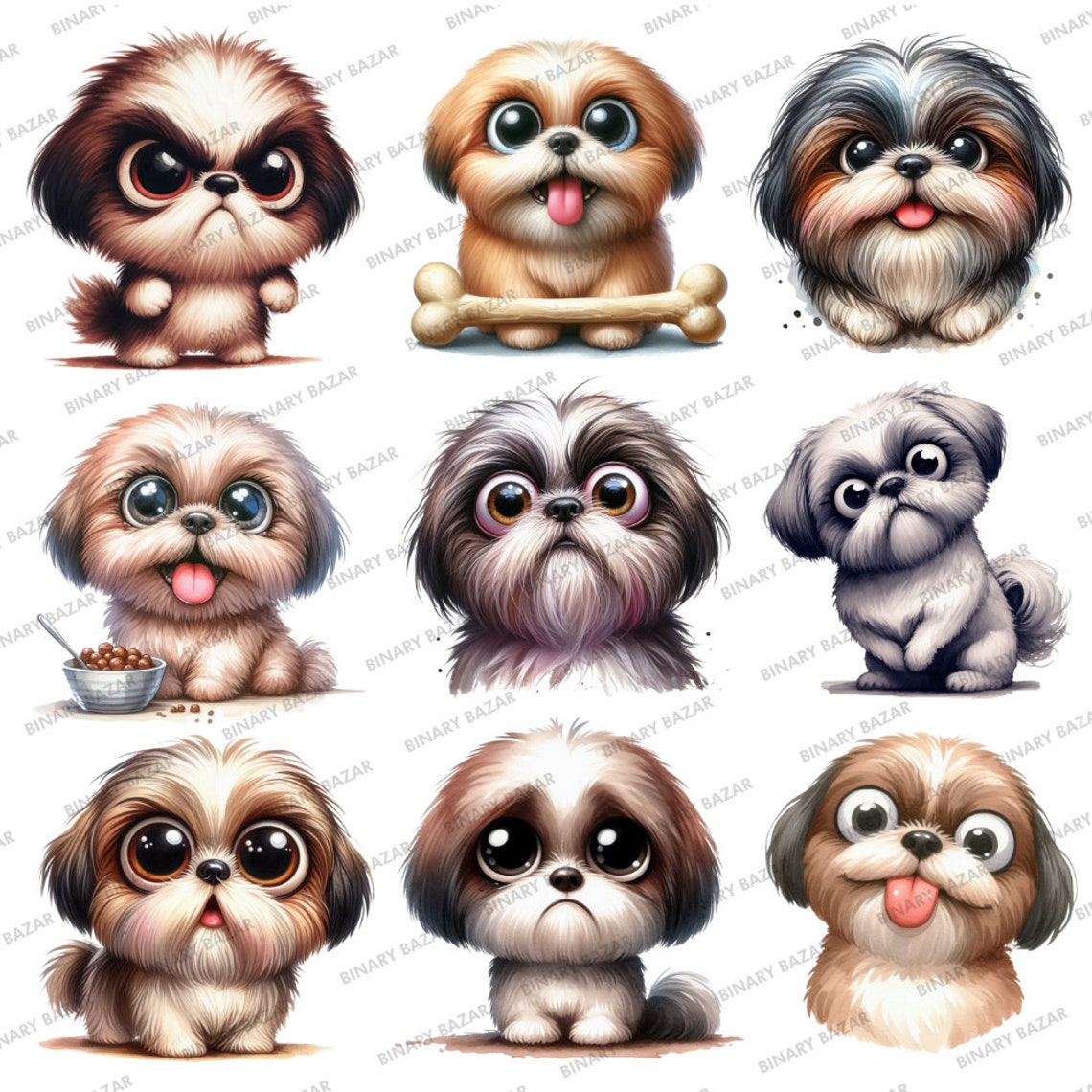 Watercolor Shih Tzu Clipart Bundle: 32 Funny Dog PNG & JPG (commercial ...
