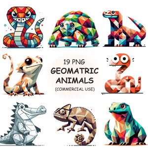 19 Low Poly Geometryczne Zwierzęta Clipart PNG Bundle - Urocze Zwierzęta Clipart, Drukowalna Przezroczysta Sztuka | Pobieranie Cyfrowe | Użytek Komercyjny