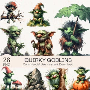 Watercolor Goblin Clipart Bundle: 28 Quirky PNG Images (Commercial Use)