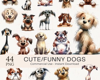 Cartoon lustiger Hund Clipart - 44 Aquarell PNG Haustier-Welpen Bündel (digitaler Download)