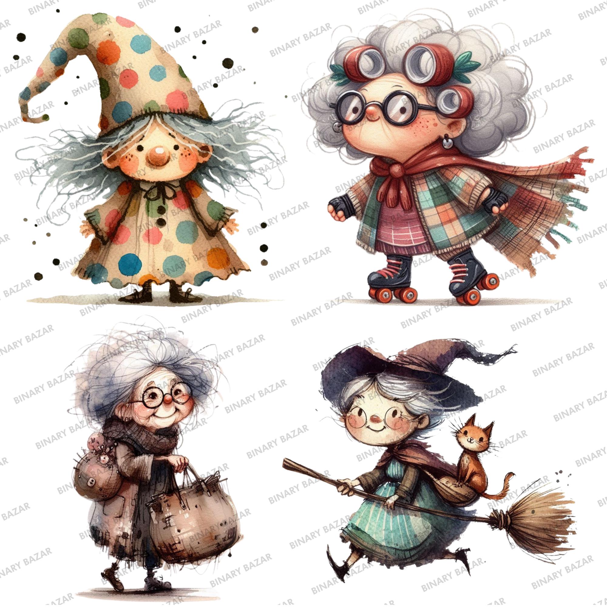 Funny Granny Clipart PNG – Watercolor Quirky Whimsical Grandma ...