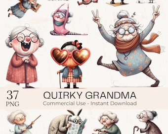 Funny Granny Clipart PNG: Whimsical Grandmother Design (Digital Download)