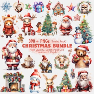 390+ Merry Christmas PNG Clipart Bundle – Cozy Watercolor Holiday Illustrations, Cute Xmas Clip Art, Digital Download, Commercial Use