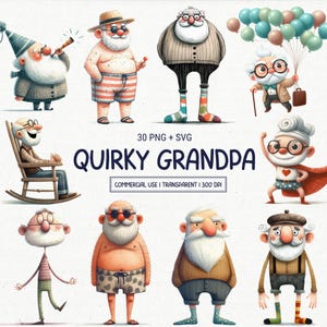Quirky Grandpa ClipArt PNG, 30 Funny Old People Images,  Printable Grandfather Sublimation Digital Download Graphics | Commercial Use
