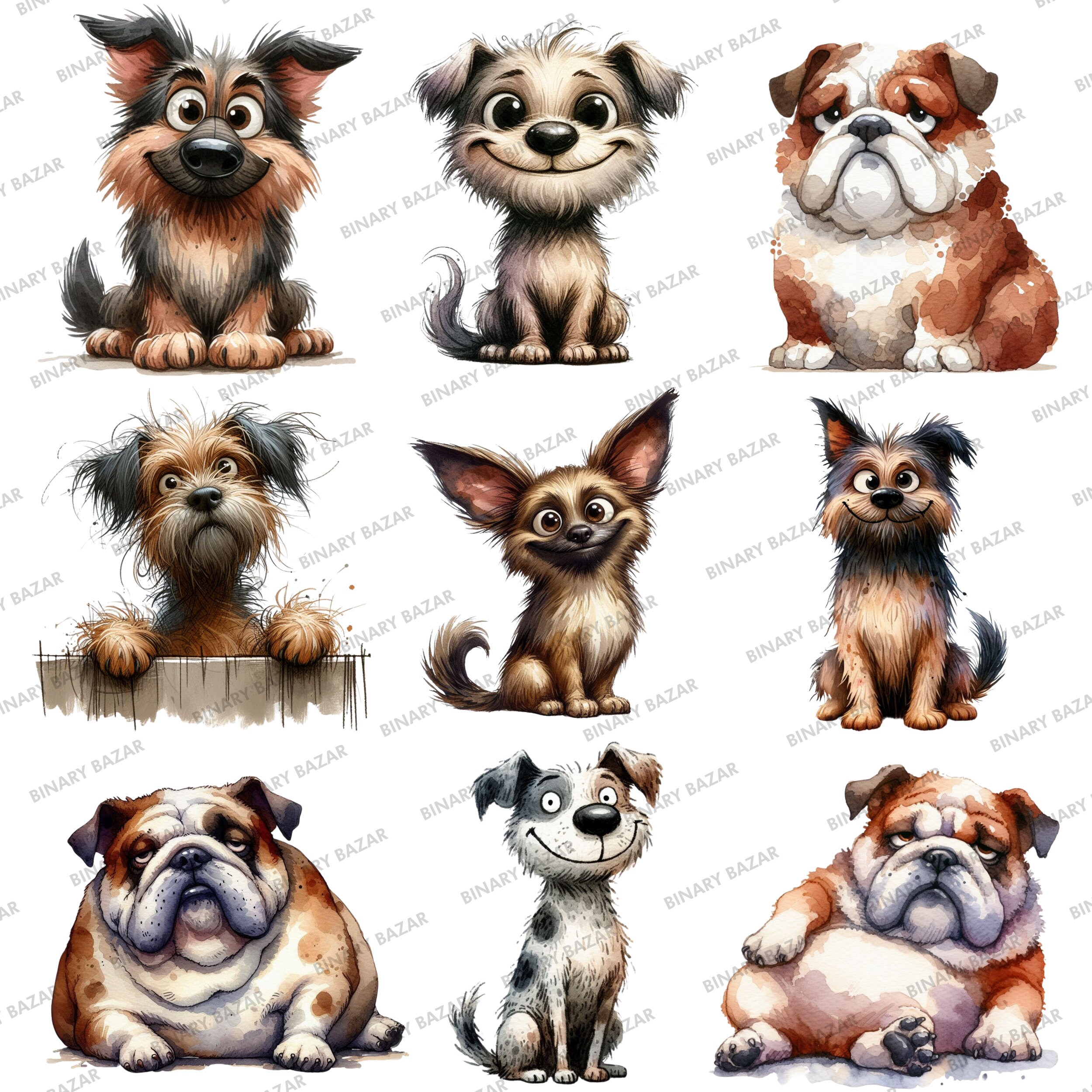 Funny and Cute Dog Clipart PNG Bundle 44 Watercolor Quirky Dogs Puppy ...