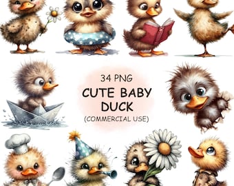 Cute Baby Duck Clipart – Watercolor Goose Illustrations (Digital Download)