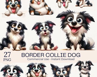 Watercolor Border Collie Clipart: 27 Funny Dog Illustrations (Commercial Use)