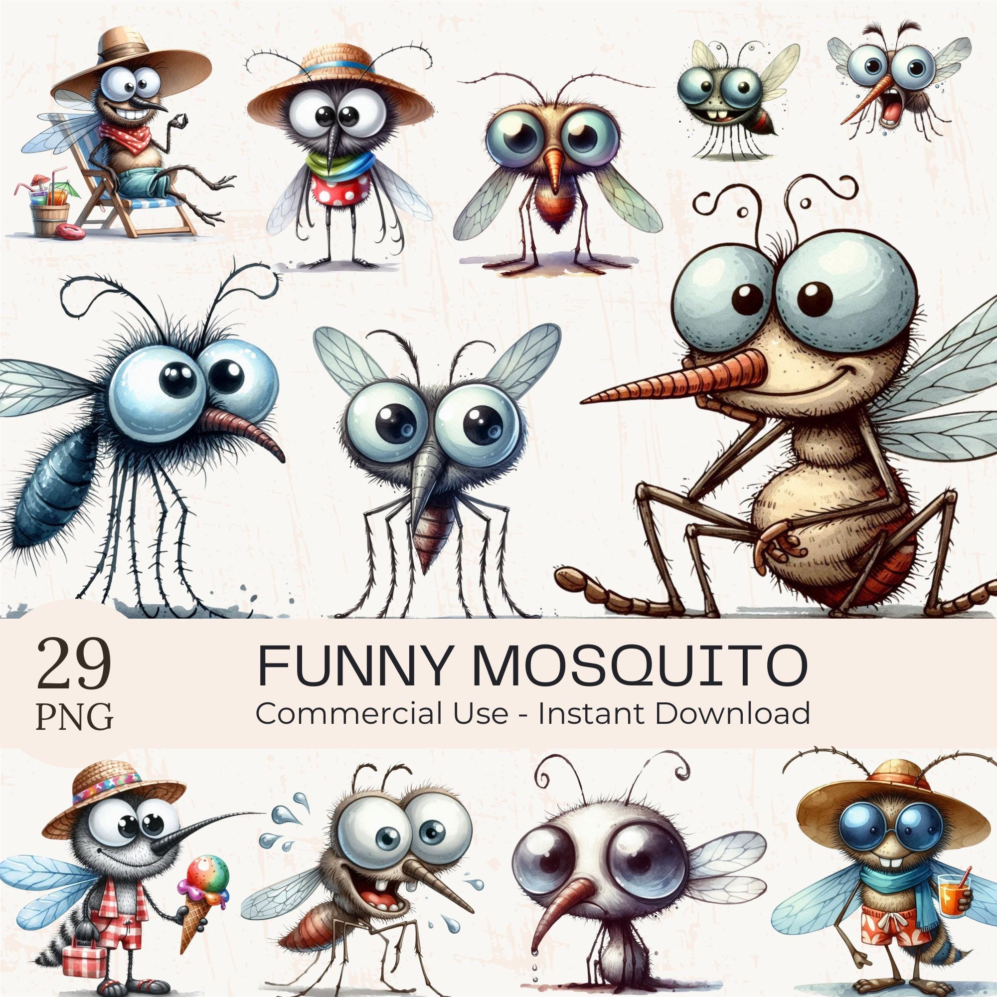 Watercolor Funny Mosquito Clipart: 29 PNG Insect Graphics (digital ...