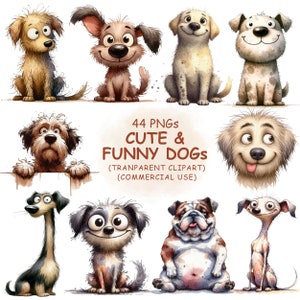 Funny and Cute Dog Clipart PNG Bundle - 44 Watercolor Quirky Animals Clip Art, Printable Transparent Art | Digital Download | Commercial Use