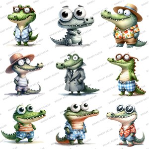 Watercolor Quirky Crocodile Clipart Bundle: Funny Alligator PNG for Sublimation (Commercial Use) image 3