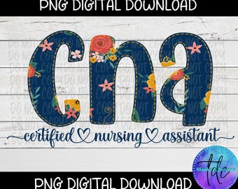 Floral CNA Design: Krankenschwester Clipart (PNG Digital Download)