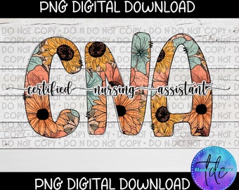 Floral CNA Design PNG: Krankenschwester Clipart (digitaler Download)