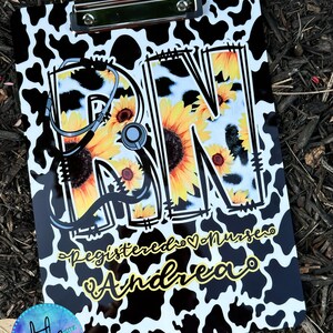 Personalized Nurse Clipboard: Cow Print Aluminum Clipboard (9x12.5 inches)