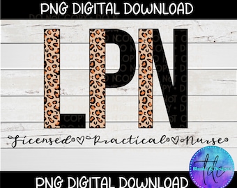LPN Nurse Leopard Print Sublimation Design (PNG Digital Download)