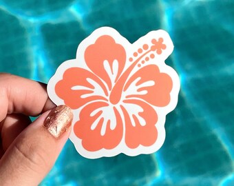 peach pink hibiscus flower sticker matte vinyl #tropical #flower #hawaii #gifts #summer #beach #decor #art #crafts #party #sticker #sun #eco